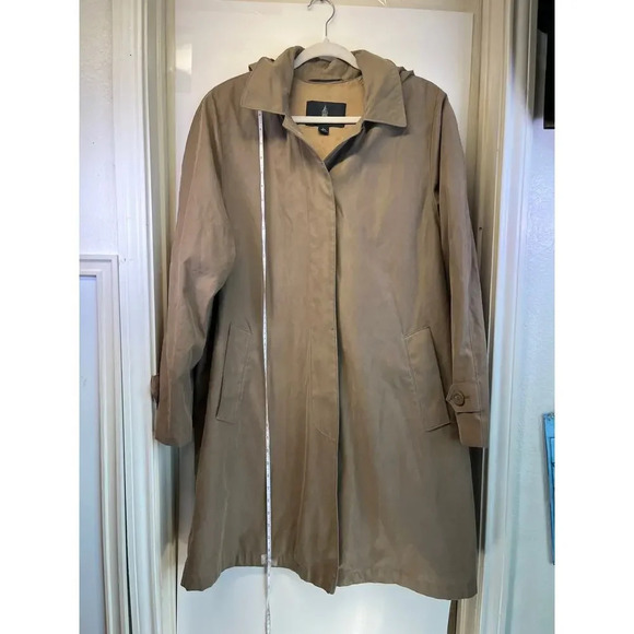 LONDON FOG Womens Brown L-Reg Long Hooded Lining Coat Slit Back FLAWS - Picture 12 of 15